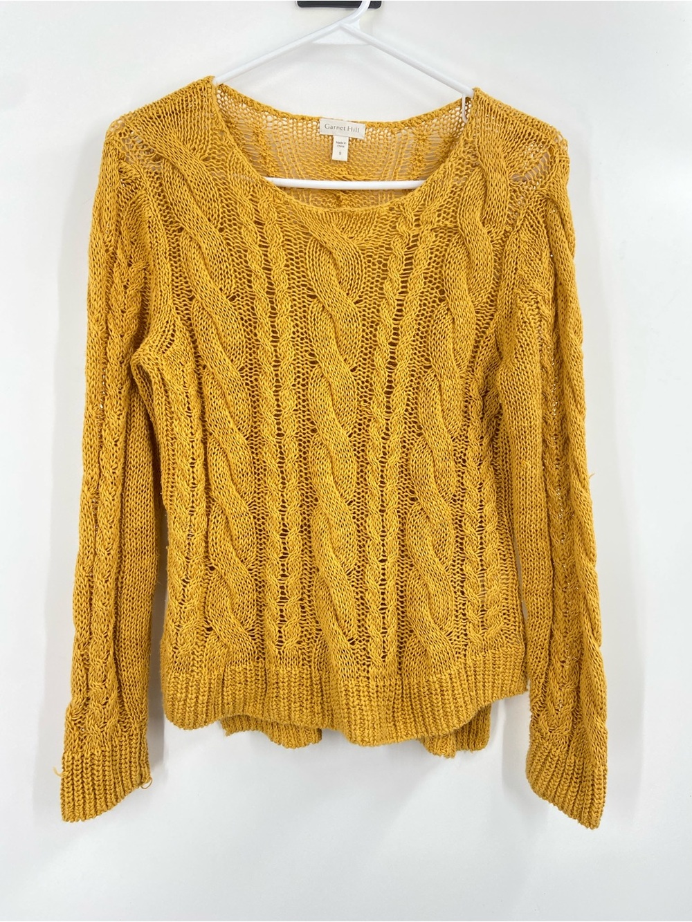 Garnet‎ Hill Easy Cabled Pullover Sweater Yellow Small